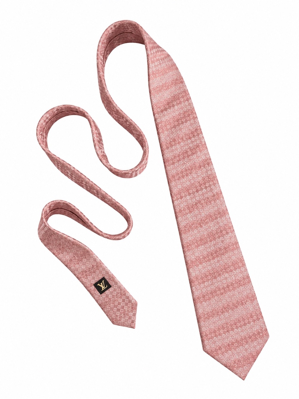 LOUIS VUITTON Pink Damier Pattern Silk LV Tie